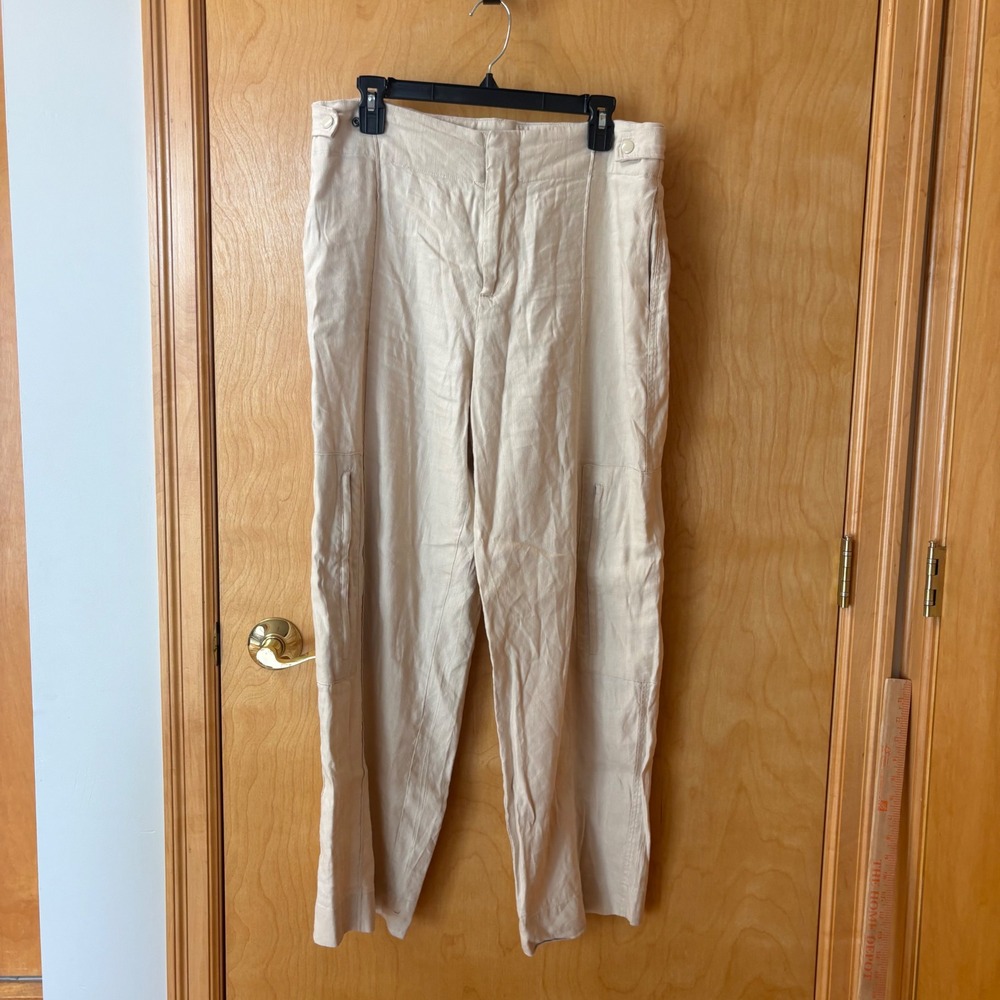 Jason Wu Cargo Pants Women L Beige Linen Blend High Rise Utility Trousers